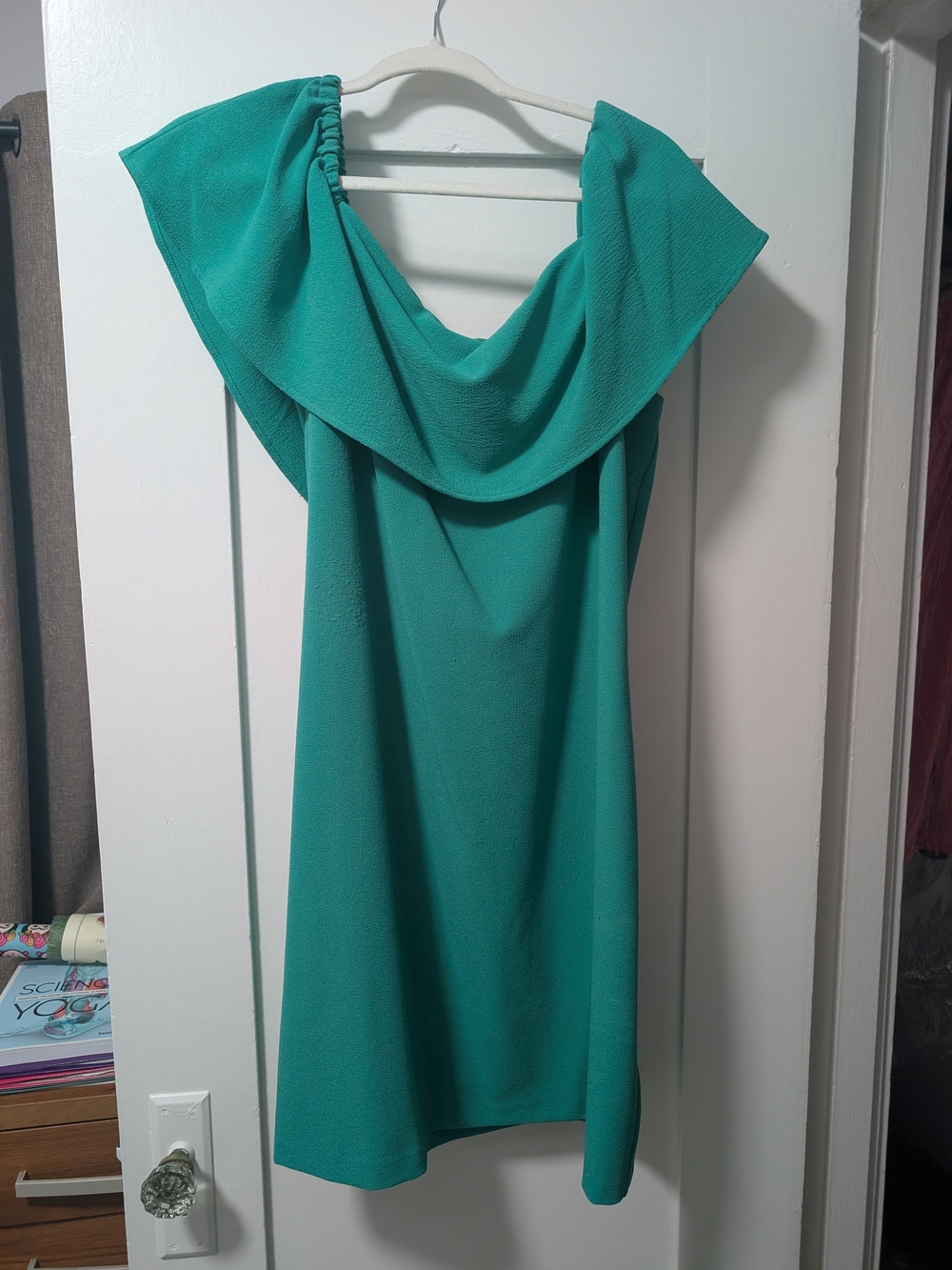 Charles Henry Teal One-Shoulder Draped Cocktail Dress